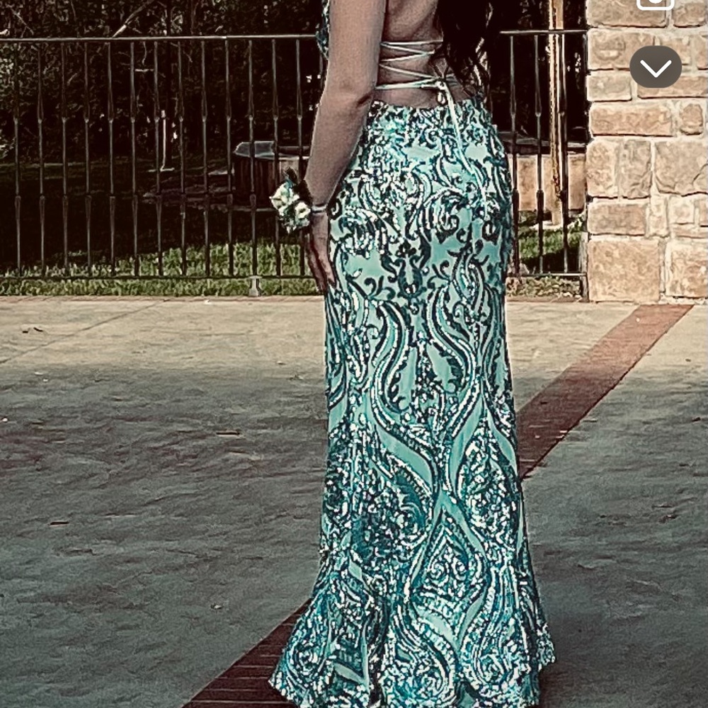 Windsor Teal Sequin Strapless Evening Gown